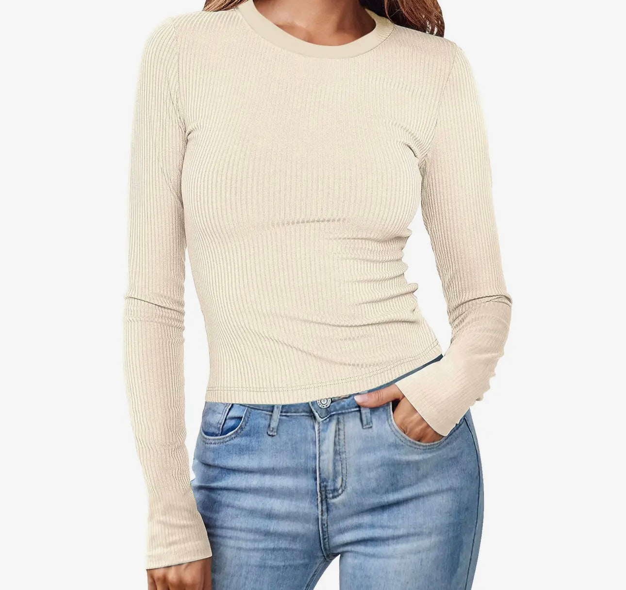 Round Neck Ribbed Long Sleeve