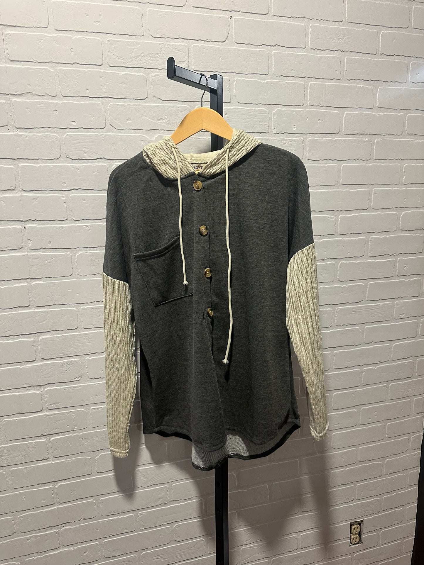 Colorblock Hoodie Sweatshirt with Button Detail
