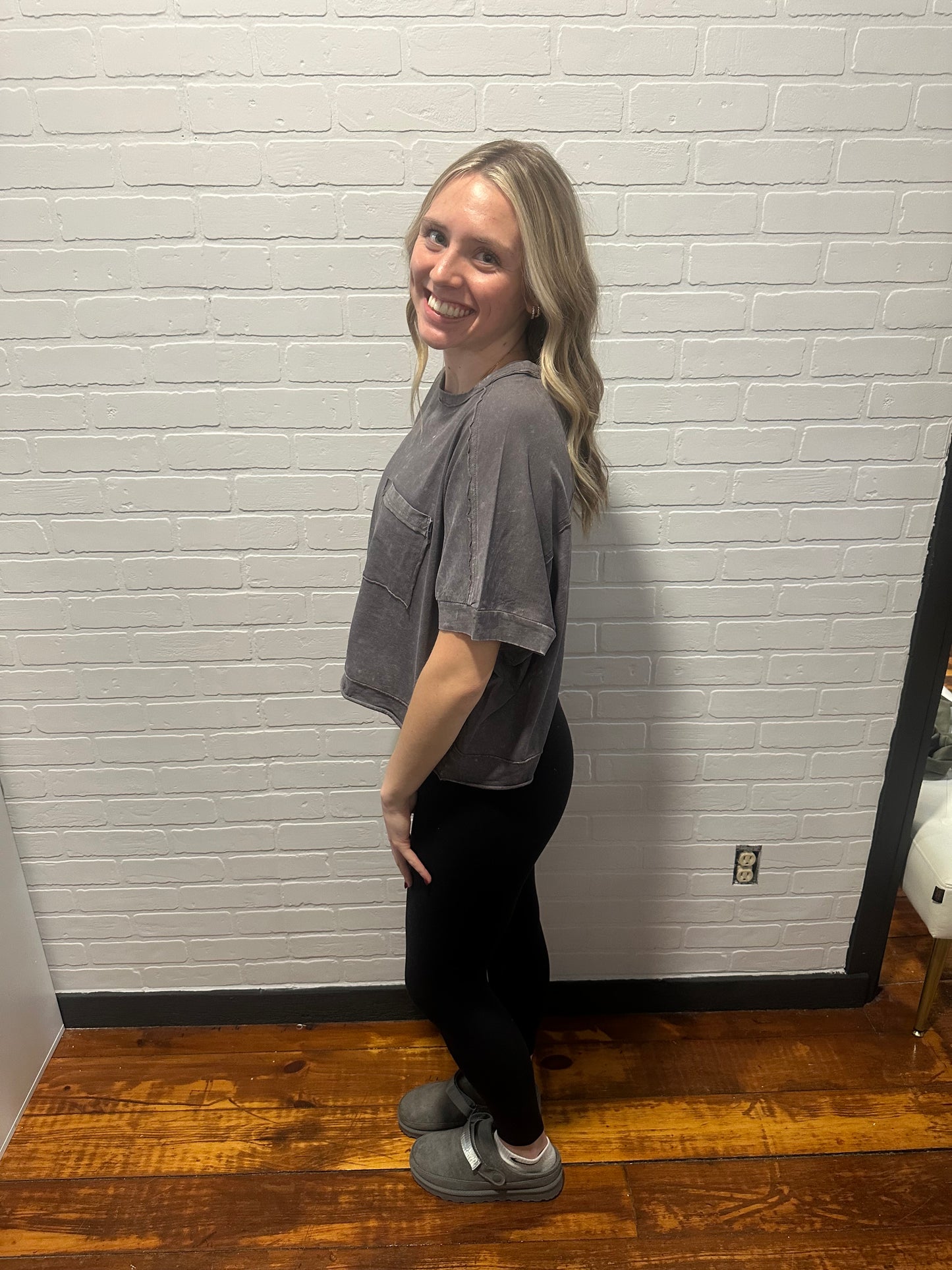 Mineral Washed Oversized Crop Comfy Knit Top