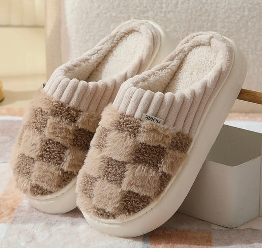Checkered Fuzzy Warm Slippers