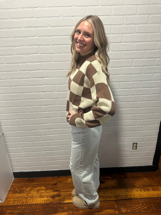 Contrast Plaid Pullover Knit Sweater