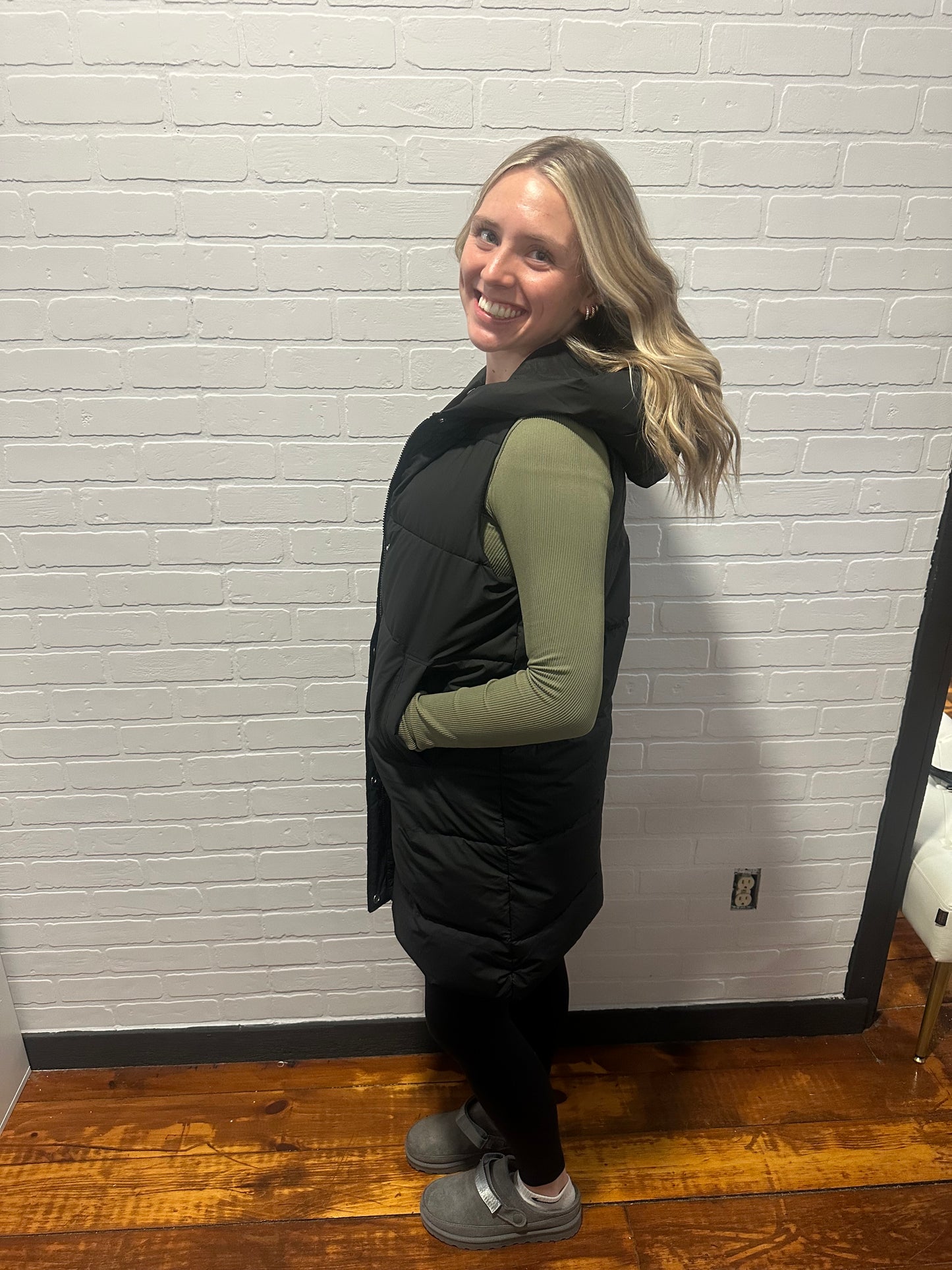 Hooded Long Quilted Puffer Vest