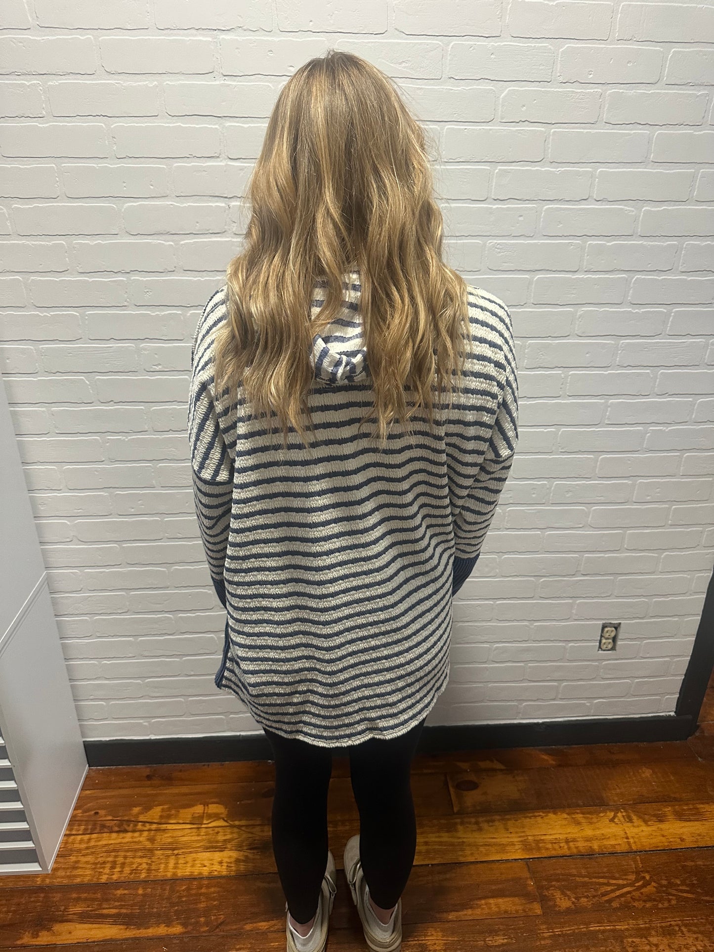 Long Sleeve Stripe and Solid Contrast Hoodie Top