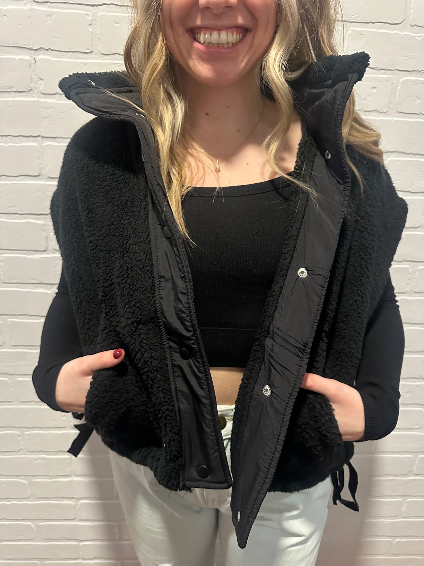 Quilted Collar Boxy Sherpa Vest