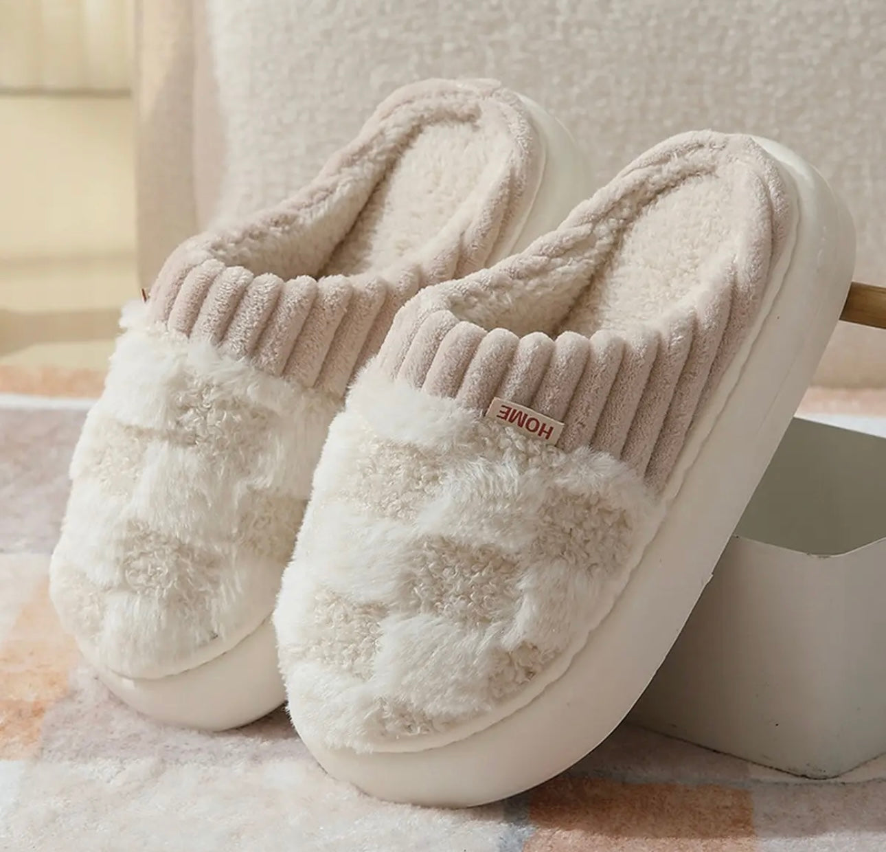 Checkered Fuzzy Warm Slippers