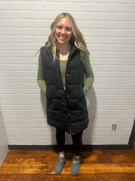 Hooded Long Quilted Puffer Vest