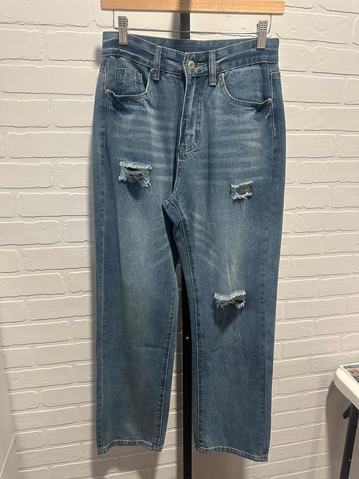 High Waisted Straight Leg Ripped Jeans