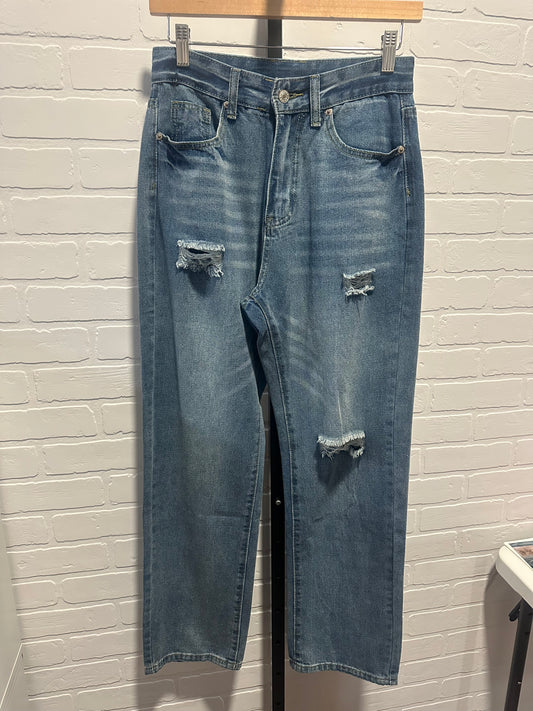 High Waisted Straight Leg Ripped Jeans