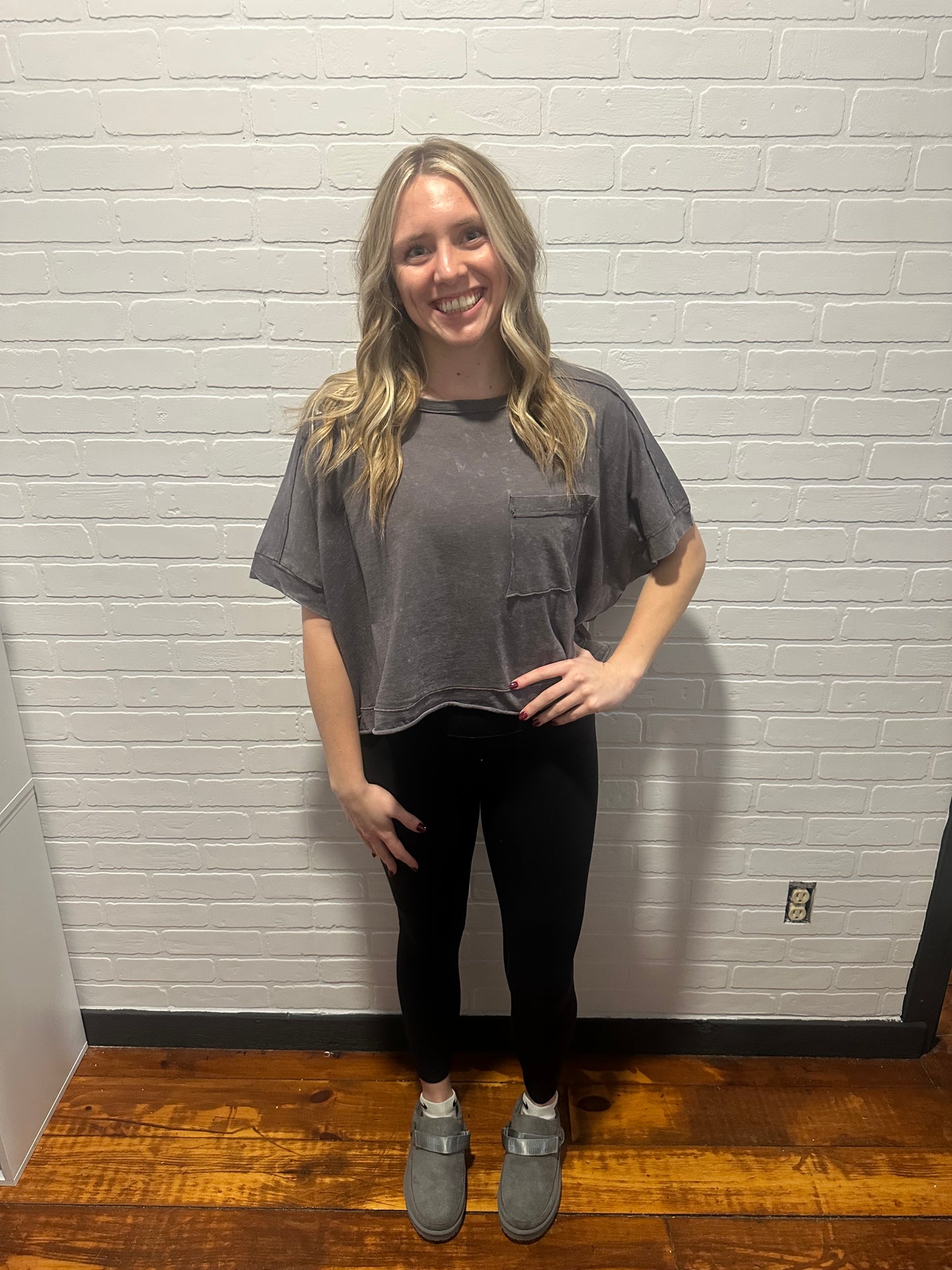 Mineral Washed Oversized Crop Comfy Knit Top