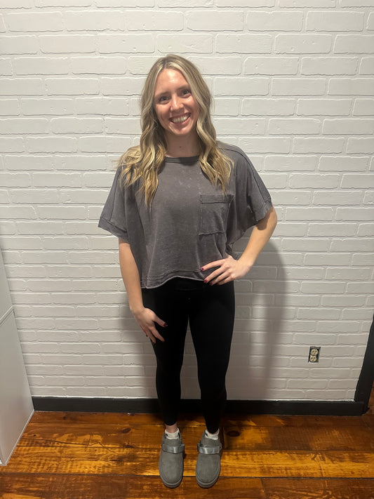Mineral Washed Oversized Crop Comfy Knit Top