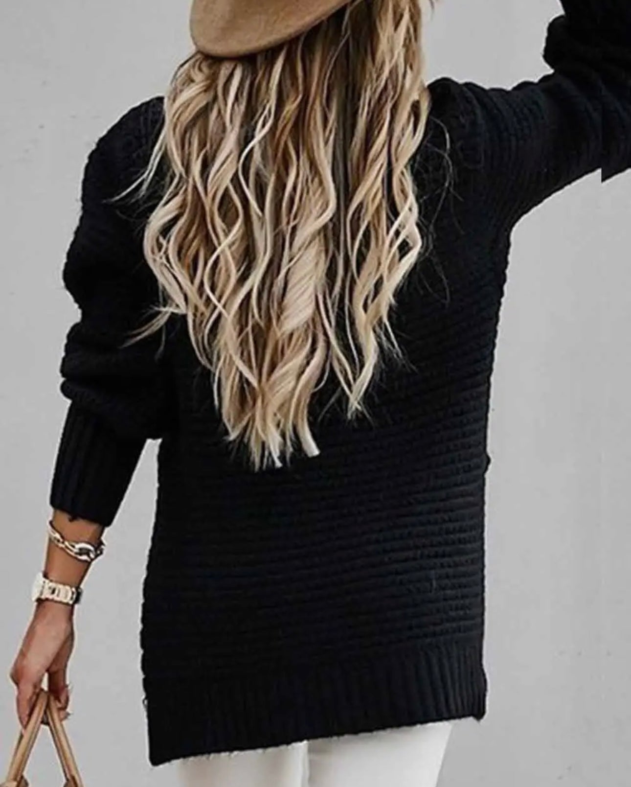 Solid Color Pullover Slide Split Sweater