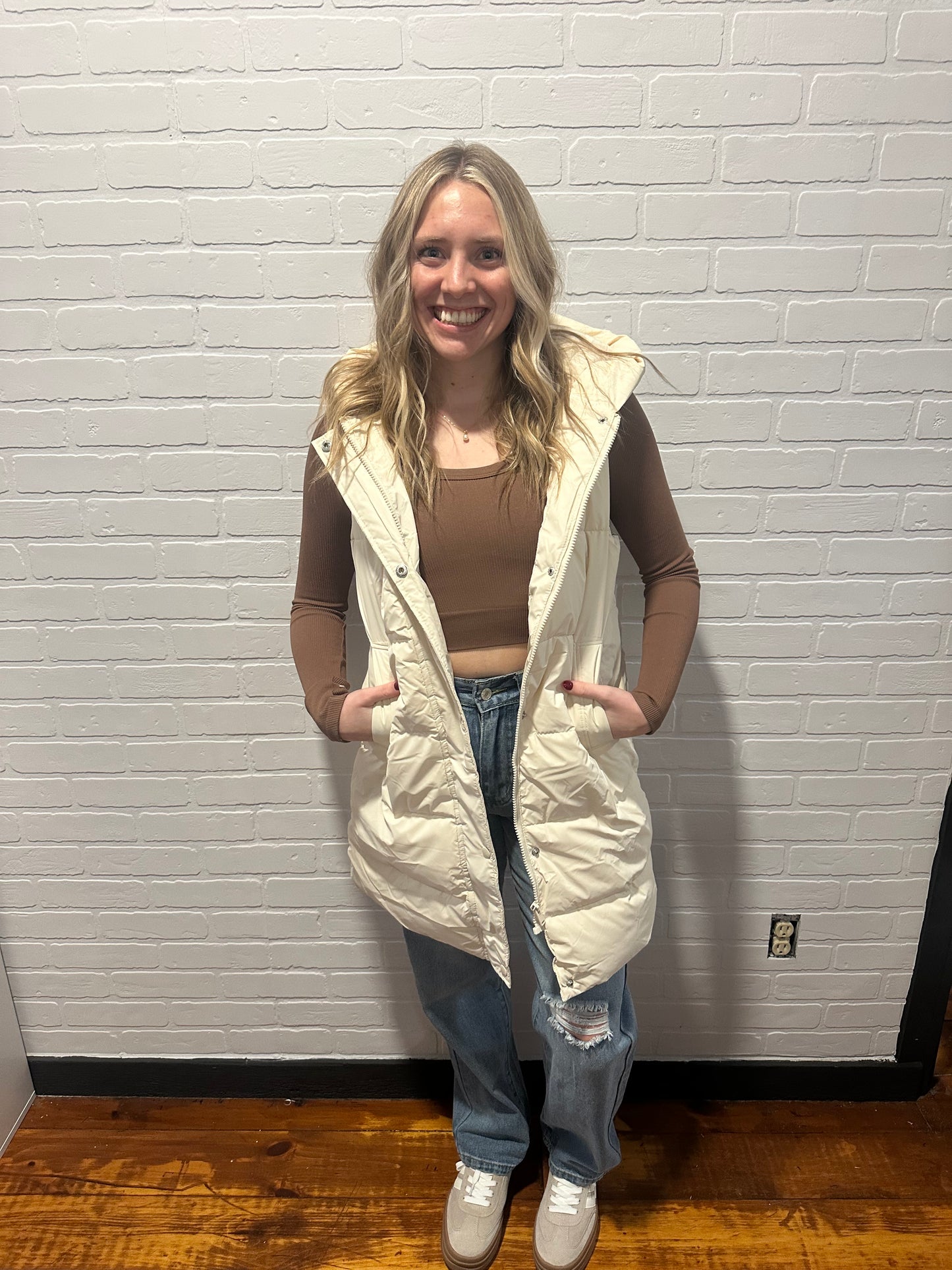 Hooded Long Quilted Puffer Vest
