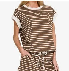 Brown & White Stripped Short Set