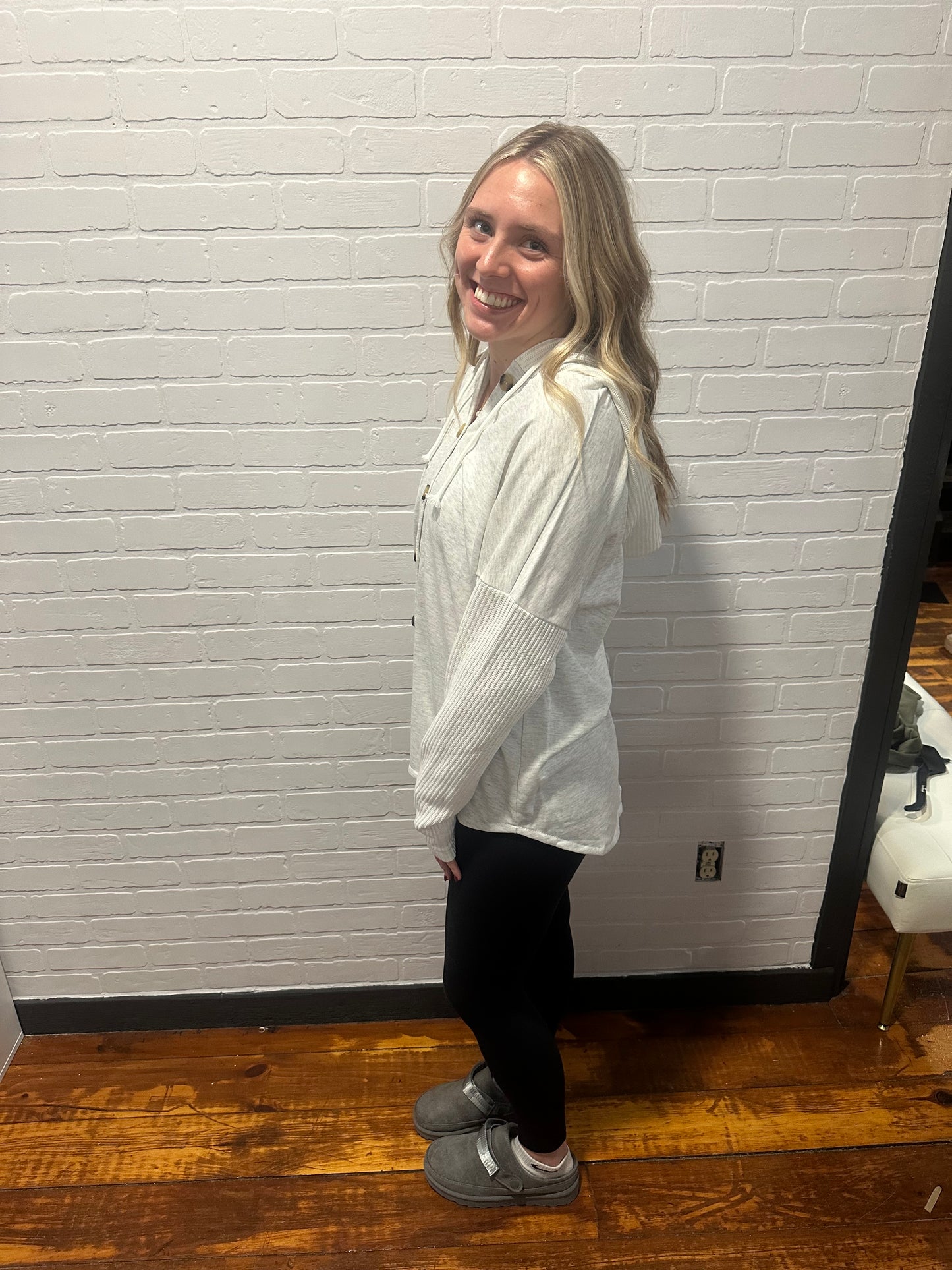 Colorblock Hoodie Sweatshirt with Button Detail