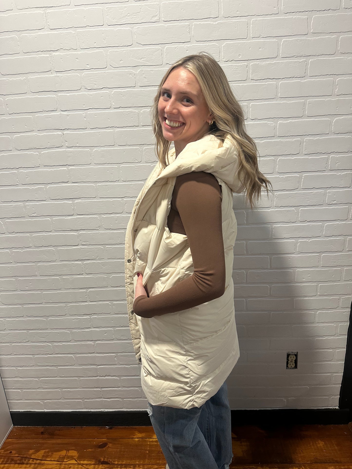 Hooded Long Quilted Puffer Vest