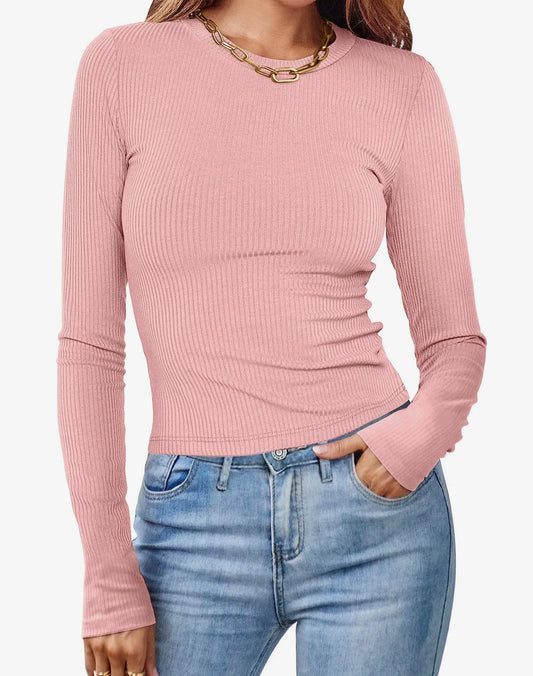 Round Neck Ribbed Long Sleeve