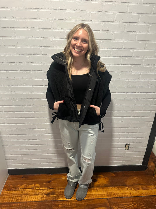 Quilted Collar Boxy Sherpa Vest