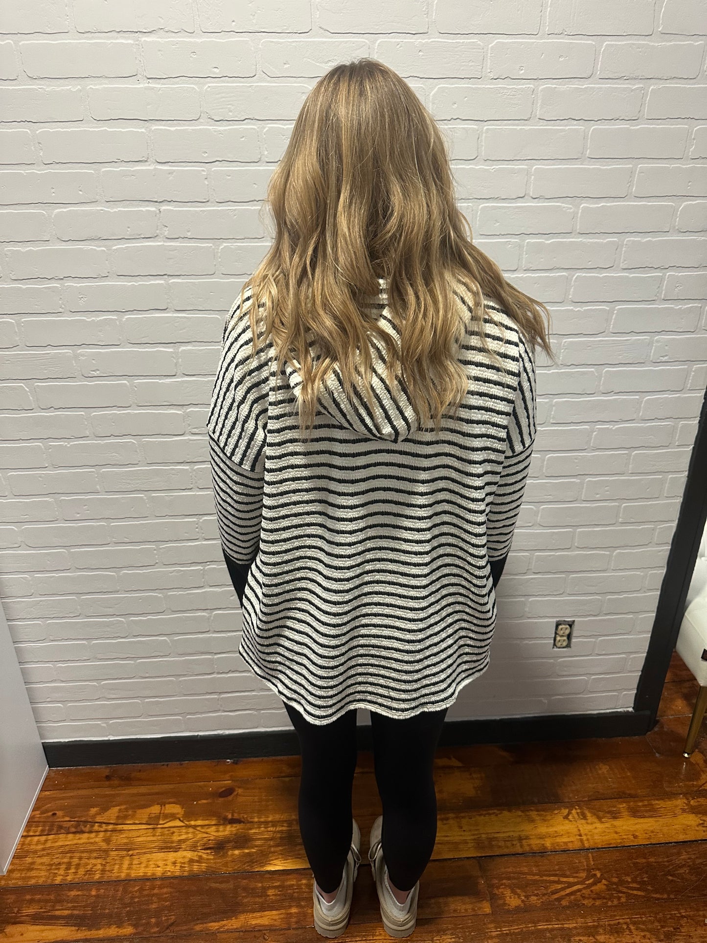 Long Sleeve Stripe and Solid Contrast Hoodie