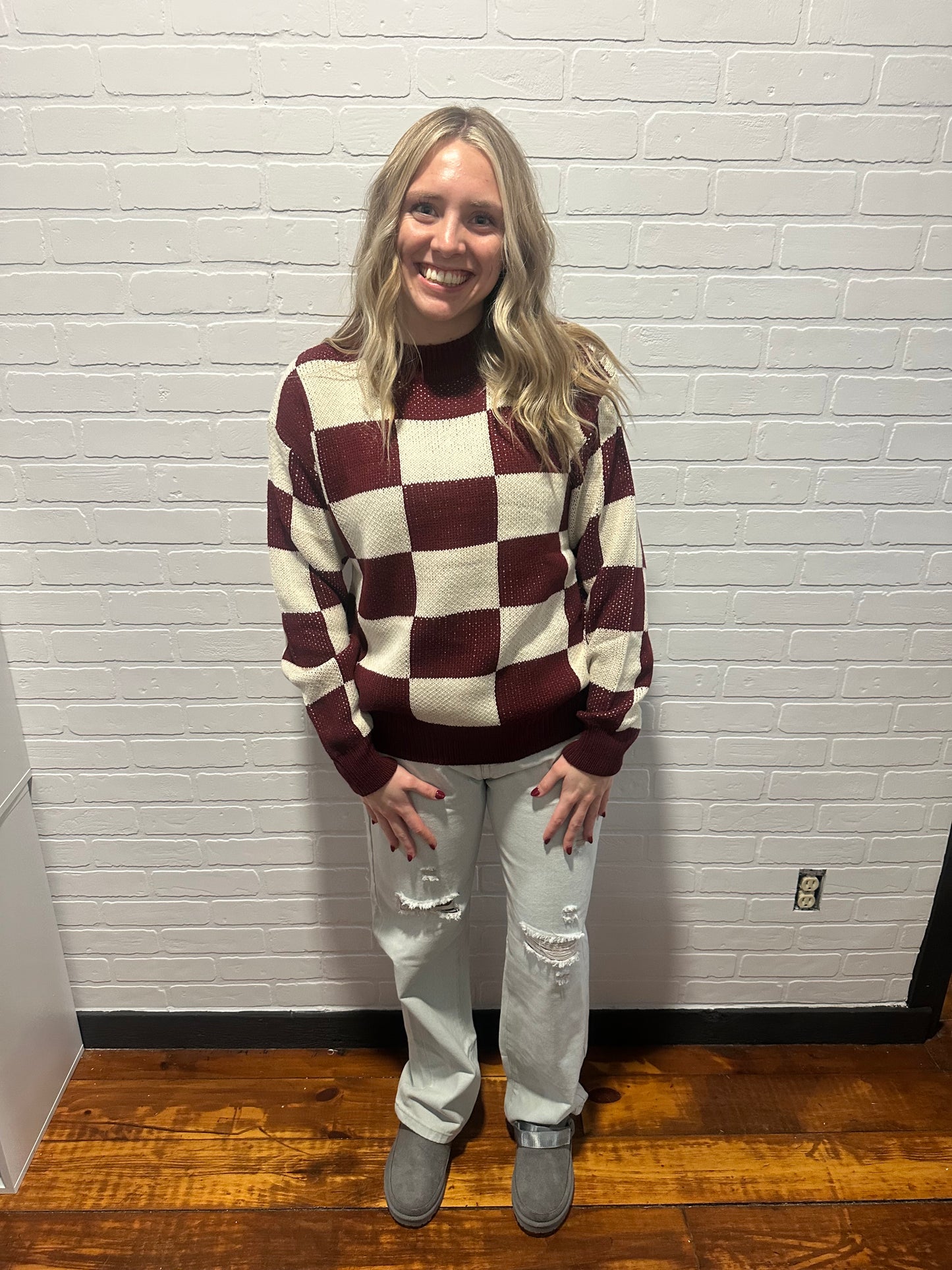 Contrast Plaid Pullover Knit Sweater