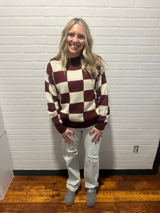 Contrast Plaid Pullover Knit Sweater