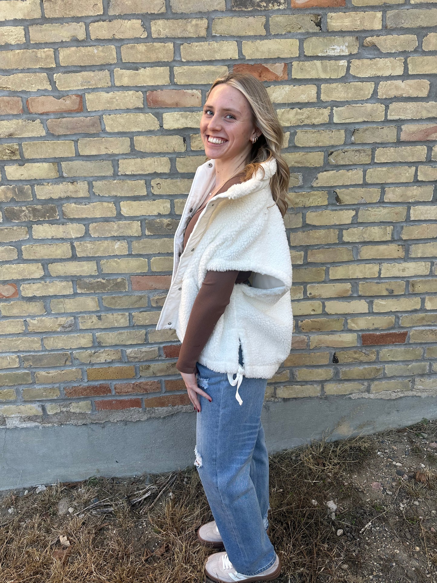 Quilted Collar Boxy Sherpa Vest