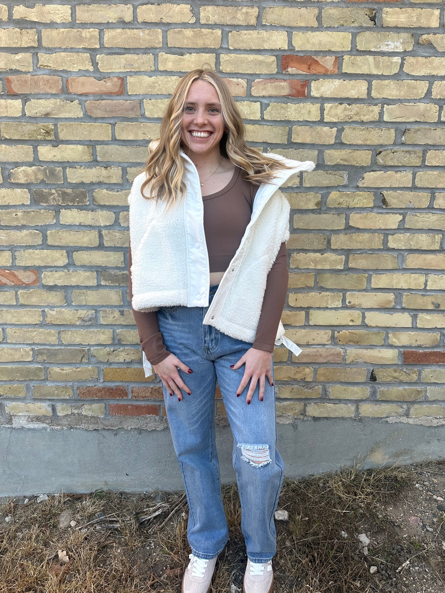 Quilted Collar Boxy Sherpa Vest