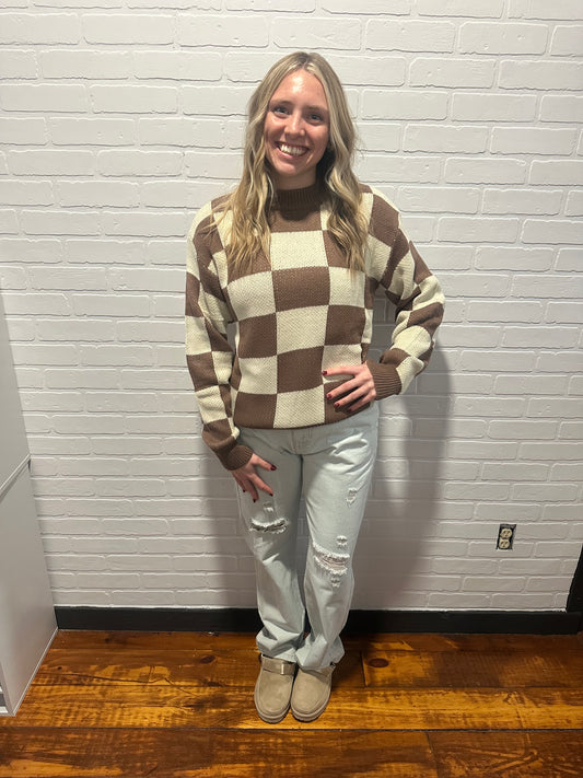 Contrast Plaid Pullover Knit Sweater