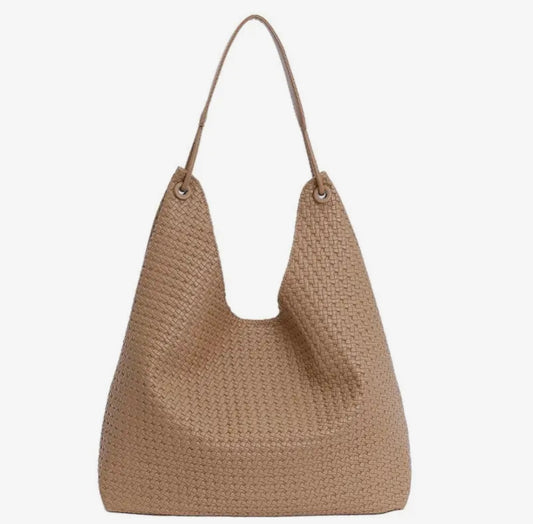 Faux Leather Woven Tote Shoulder Bag